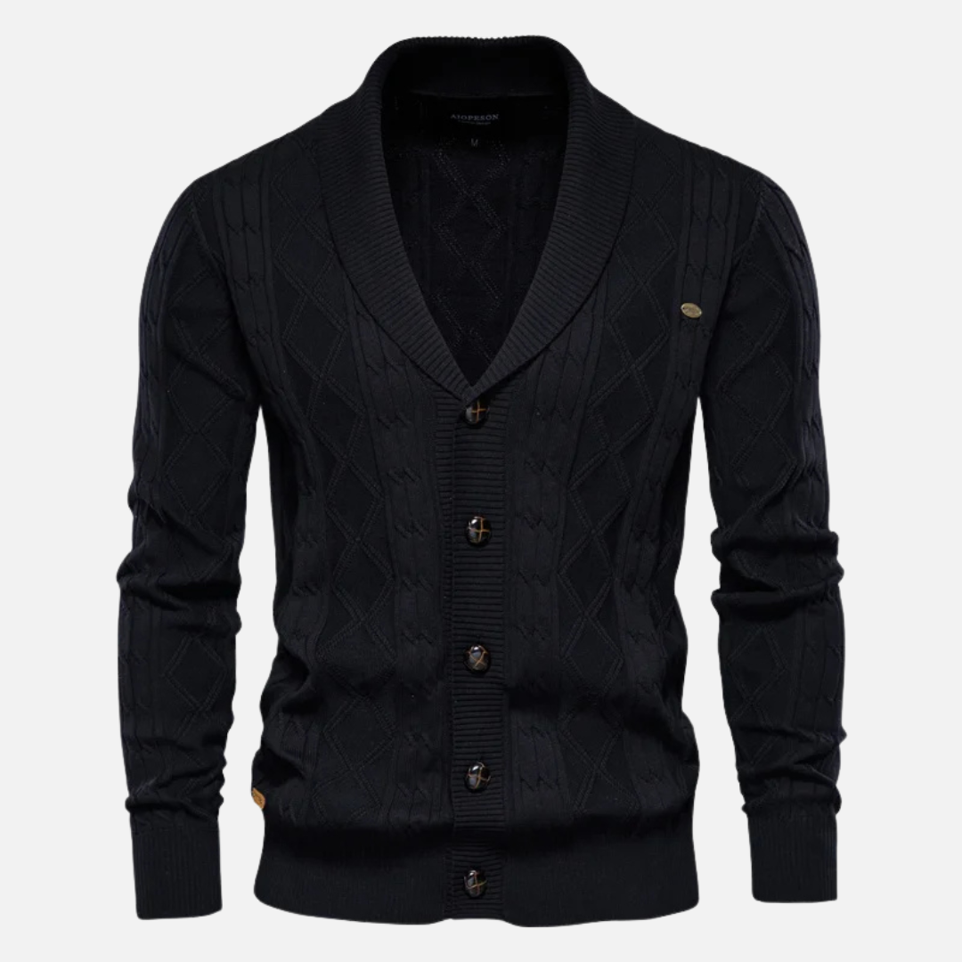 Cardigan - Argyle Pattern & Soft Blend Light Stretch