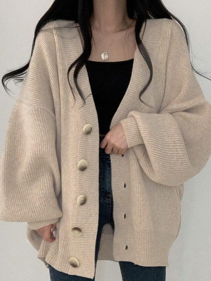 Cozy Women's Large Button Front Winter Sweater - BritishElegance