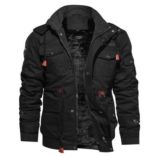 Cevori Casual Style Hooded Fleece Lined Cargo Jacket