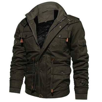 Cevori Casual Style Hooded Fleece Lined Cargo Jacket