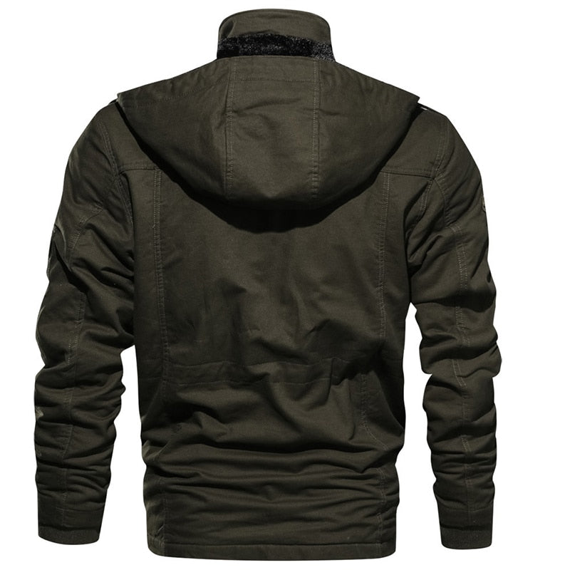 Cevori Casual Style Hooded Fleece Lined Cargo Jacket