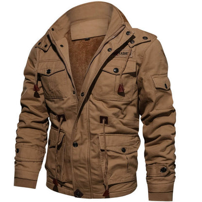 Cevori Casual Style Hooded Fleece Lined Cargo Jacket
