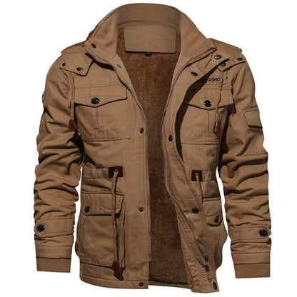 Cevori Casual Style Hooded Fleece Lined Cargo Jacket