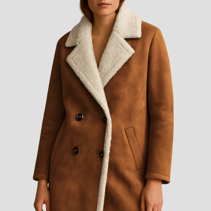 Women’s Suede Shearling-Lined Double-Breasted Coat