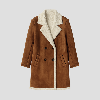 Women’s Suede Shearling-Lined Double-Breasted Coat