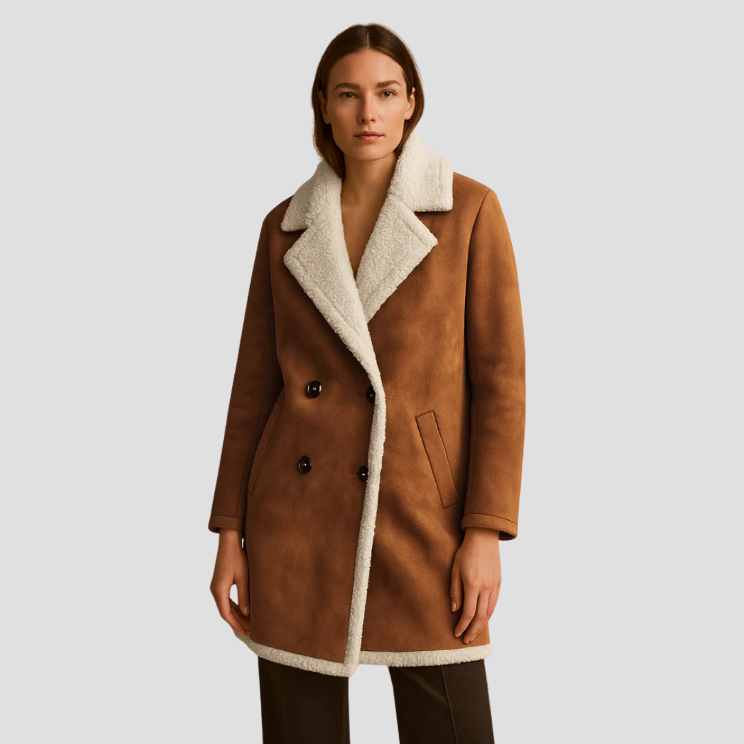 Women’s Suede Shearling-Lined Double-Breasted Coat