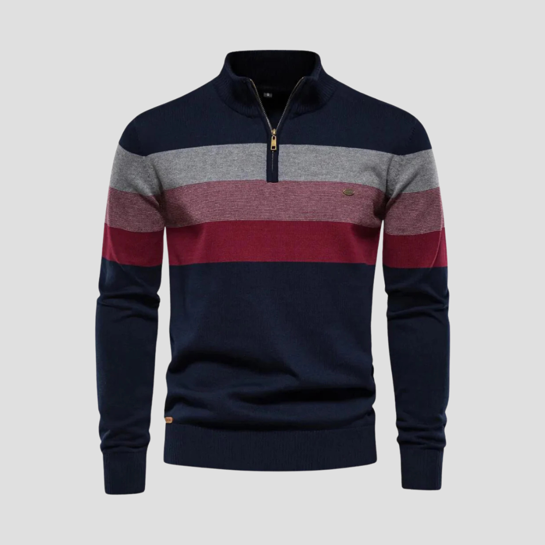 Men’s Striped Quarter-Zip Knit Sweater