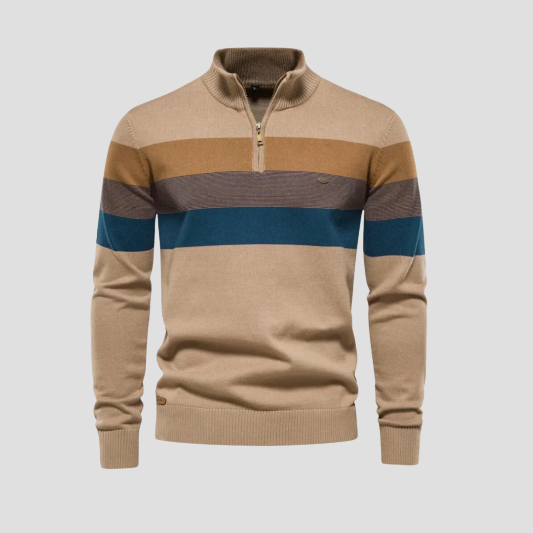 Men’s Striped Quarter-Zip Knit Sweater