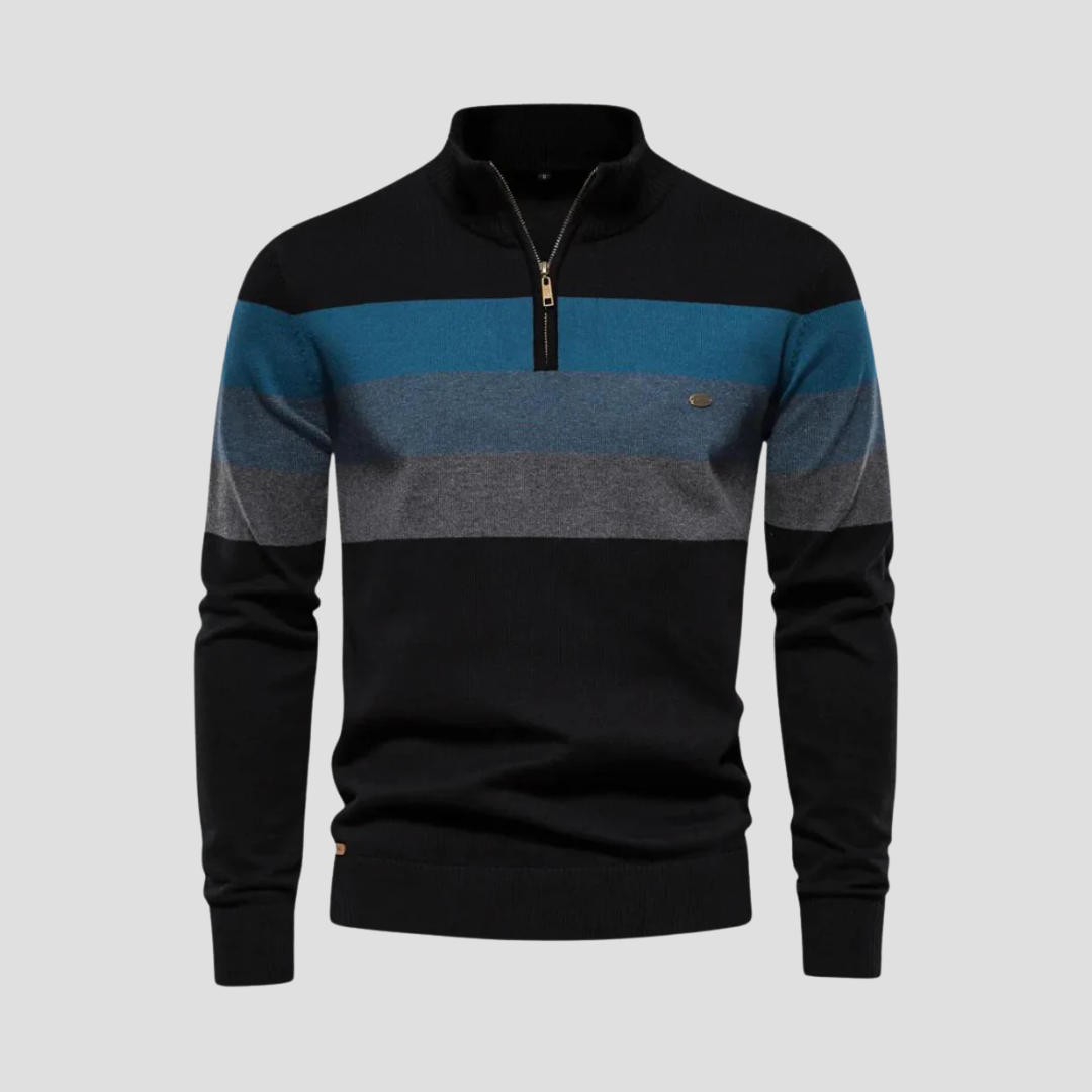 Men’s Striped Quarter-Zip Knit Sweater