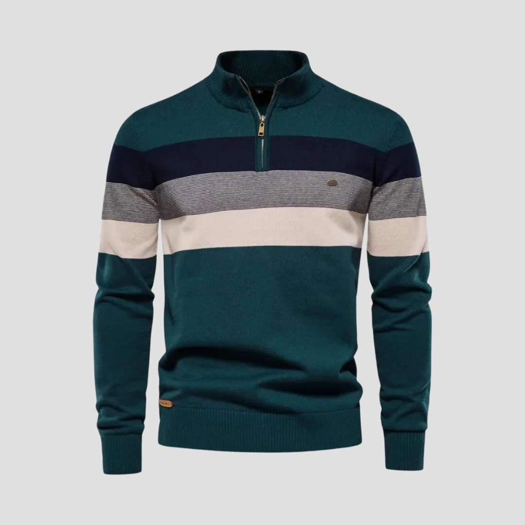 Men’s Striped Quarter-Zip Knit Sweater