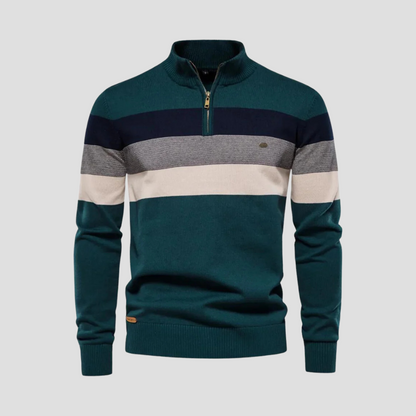 Men’s Striped Quarter-Zip Knit Sweater