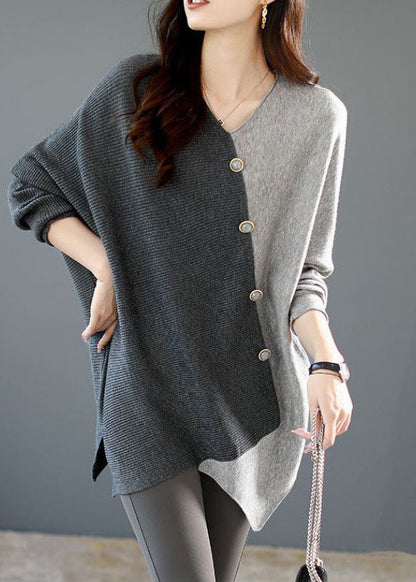 Asymmetric patchwork knit shirt for women in a loose fit