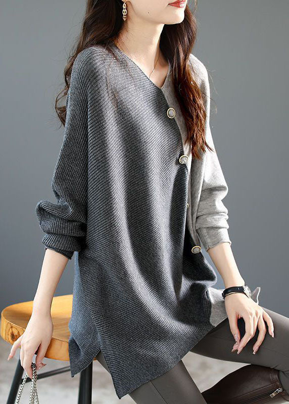 Asymmetric patchwork knit shirt for women in a loose fit