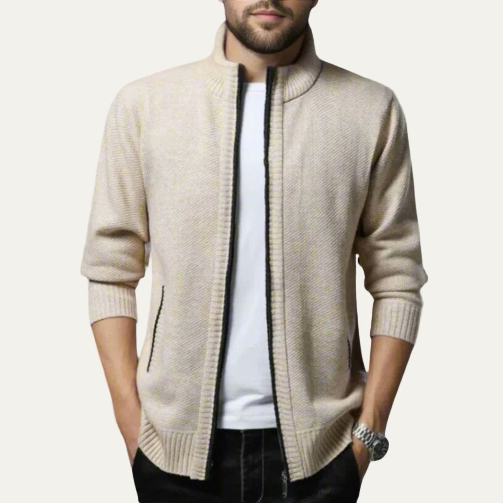 Men’s Ribbed Knit Full Zip Cardigan Jacket