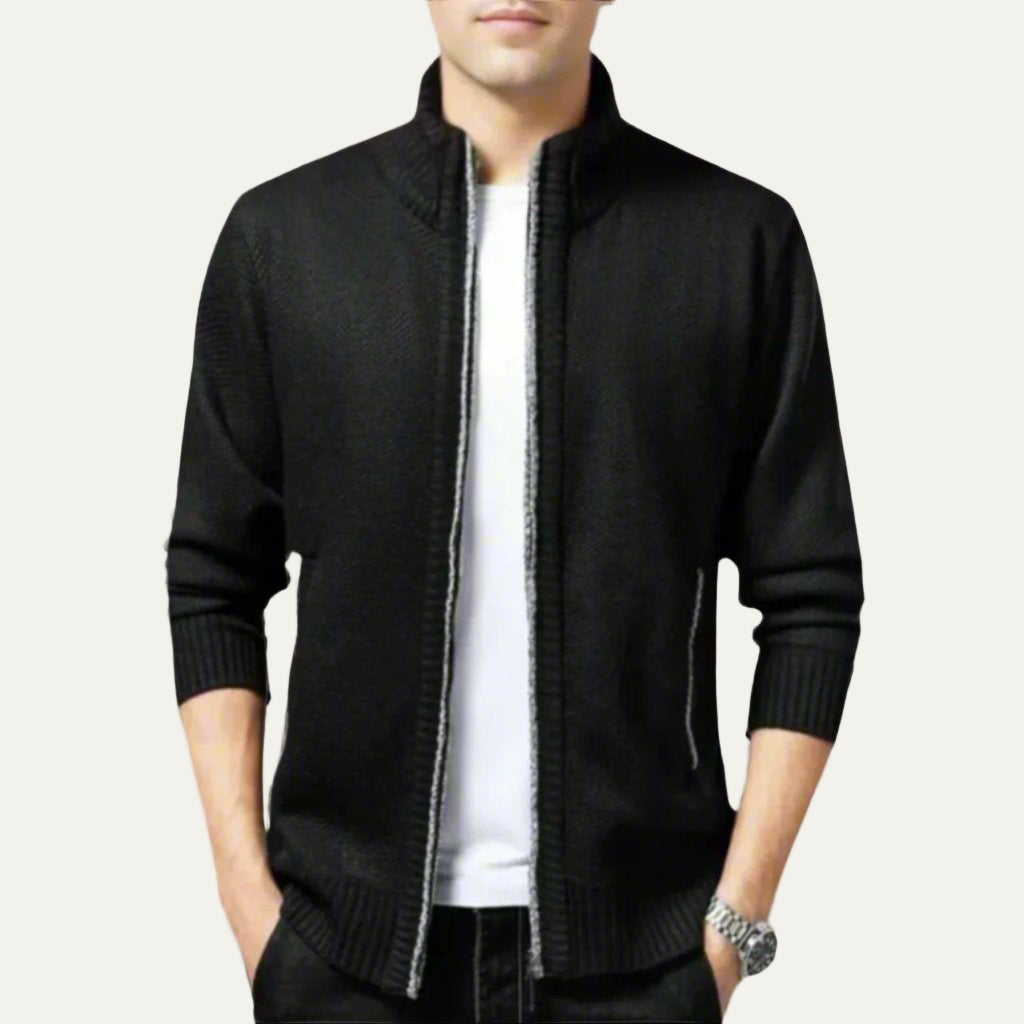 Men’s Full Zip Stand-Up Collar Knit Cardigan