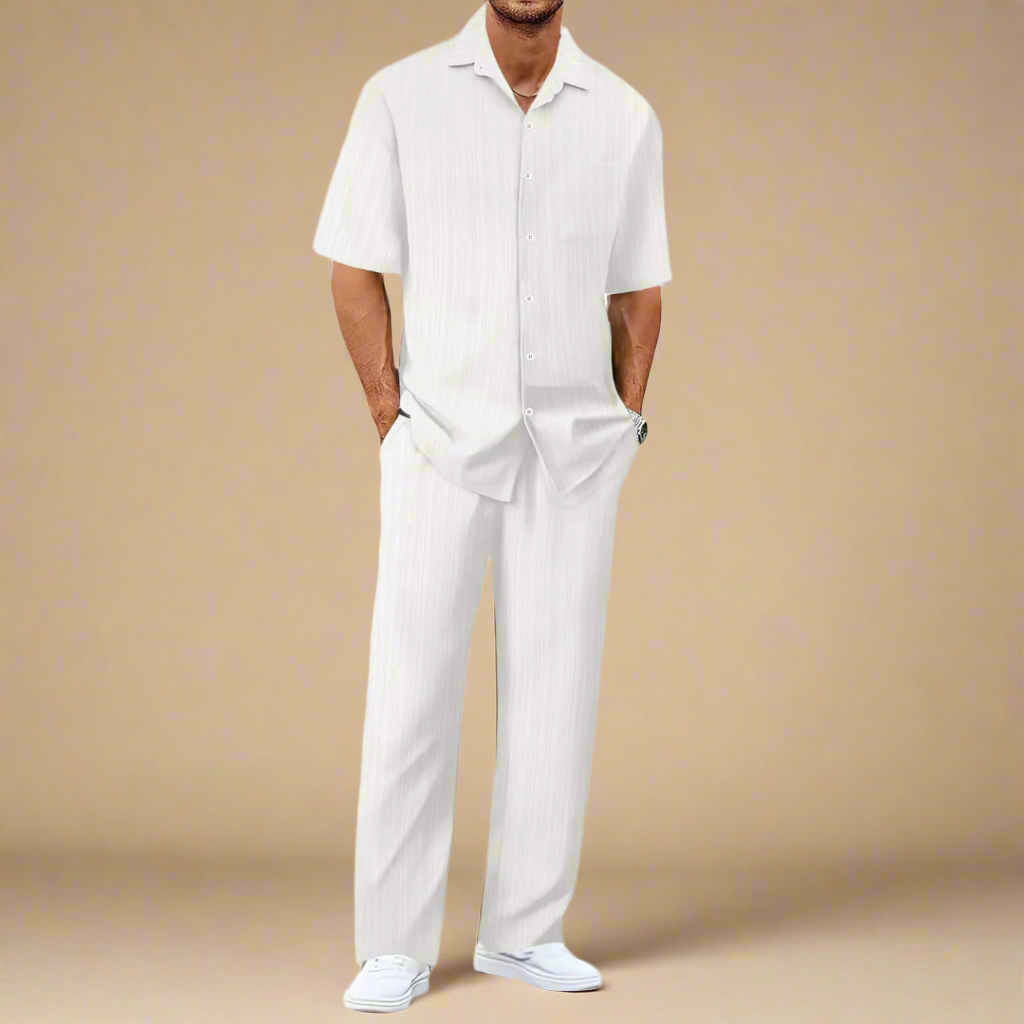 Men's Casual Two-Piece Summer Set With Shirt and Trousers