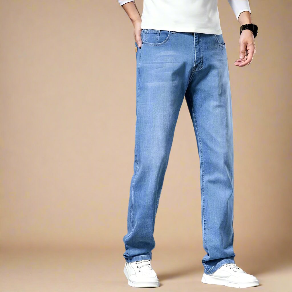Men's Casual Wide Leg Denim Jeans with Comfortable Regular Fit