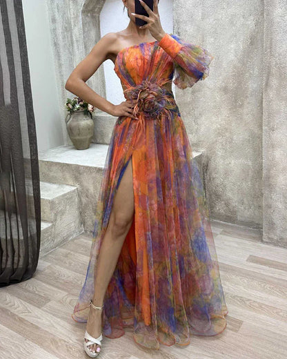Celestia – Women’s One-Shoulder Floral Evening Gown
