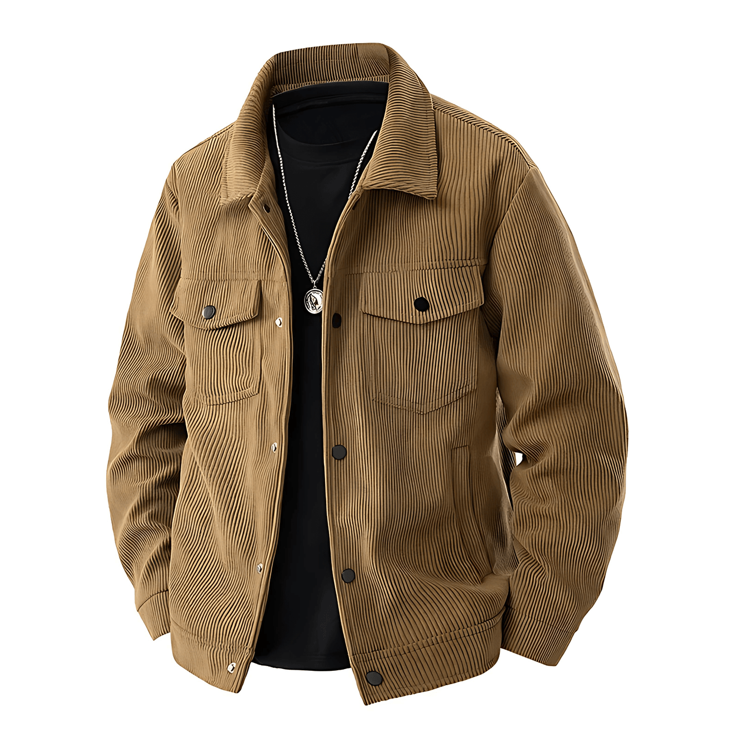 Cevori Button-Front Jacket with Shirt Collar & Pockets