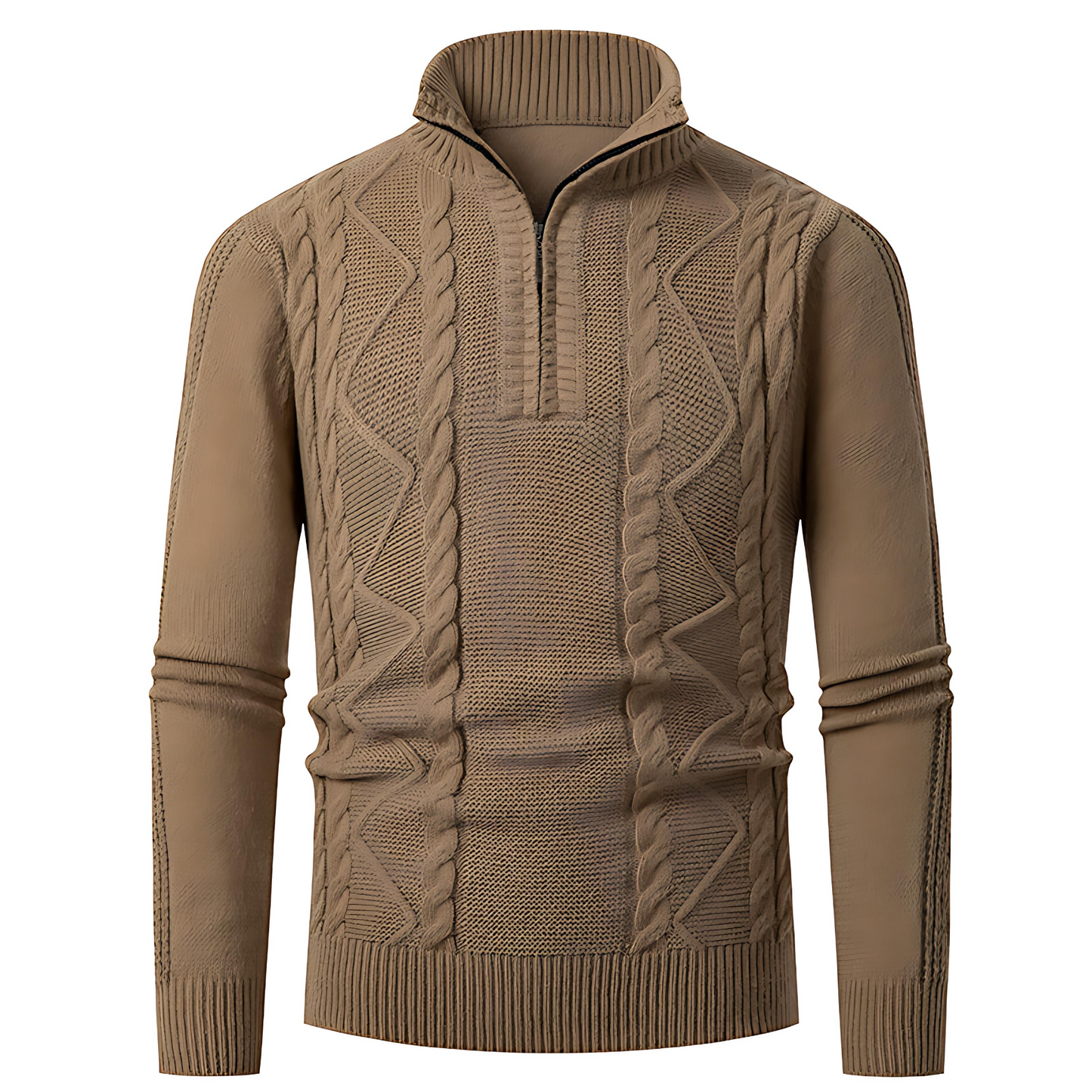 Men's Textured Cable Knit High Collar Sweater