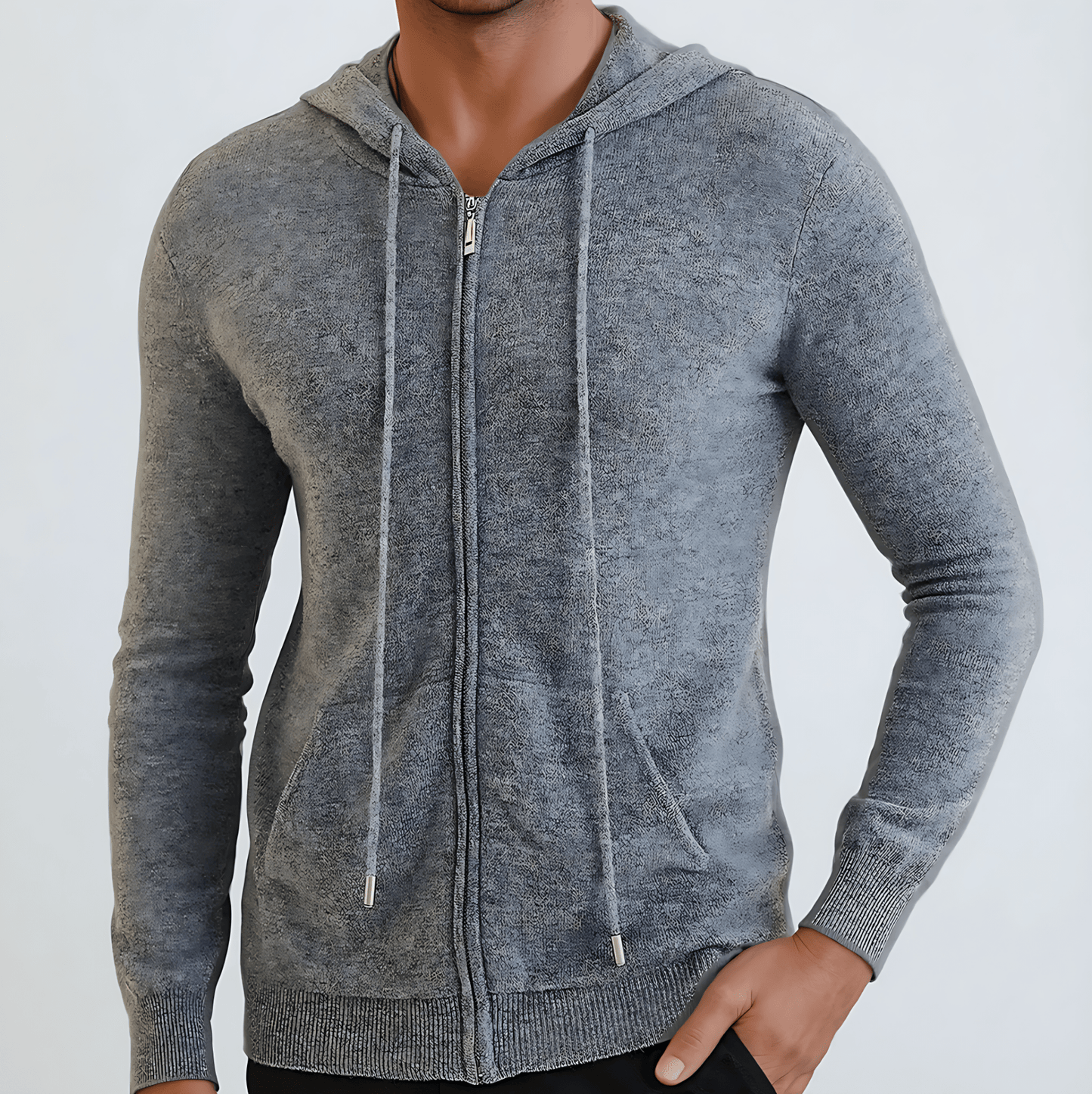 Men’s Full Zip Knit Hoodie with Patch Pockets