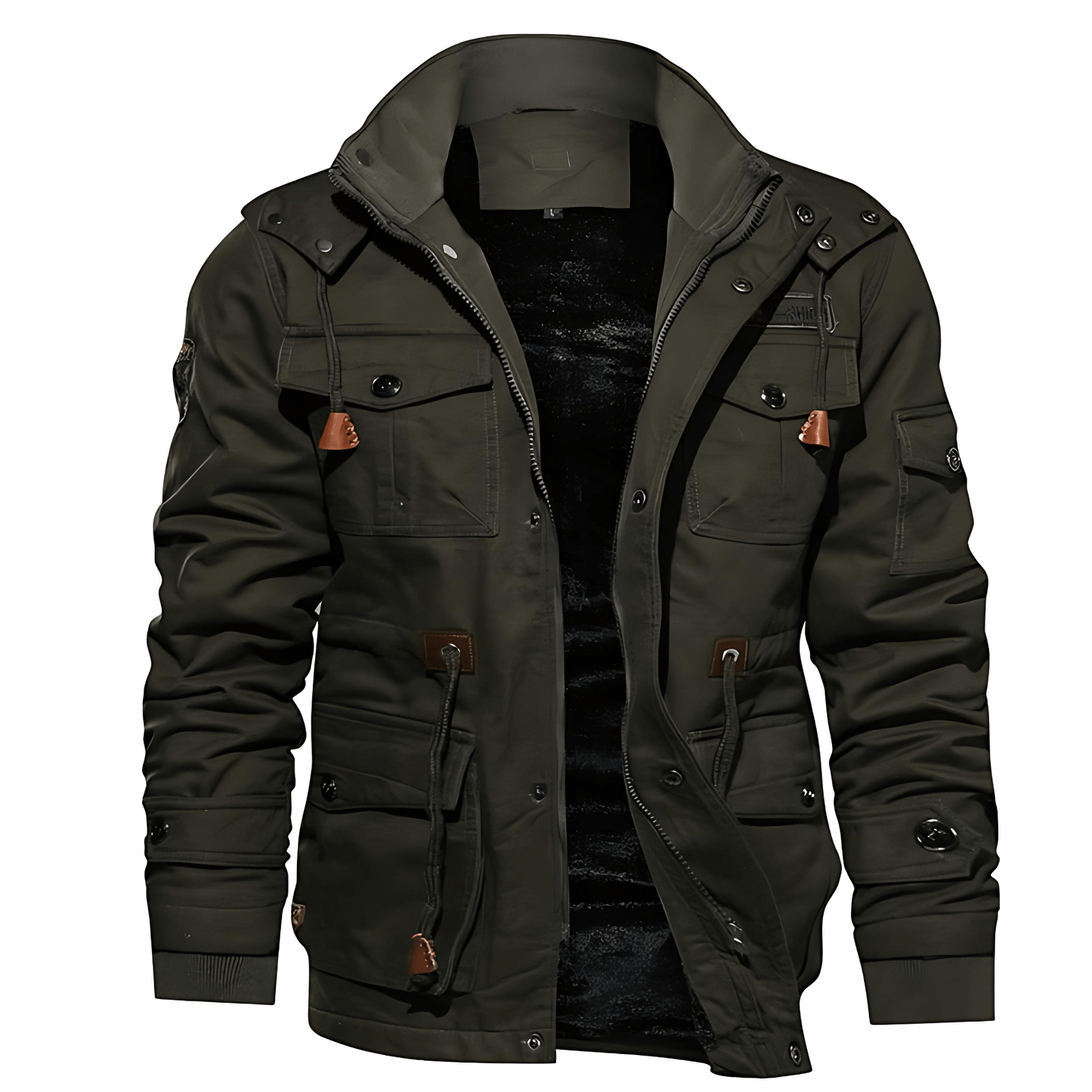 Cevori Casual Style Hooded Fleece Lined Cargo Jacket