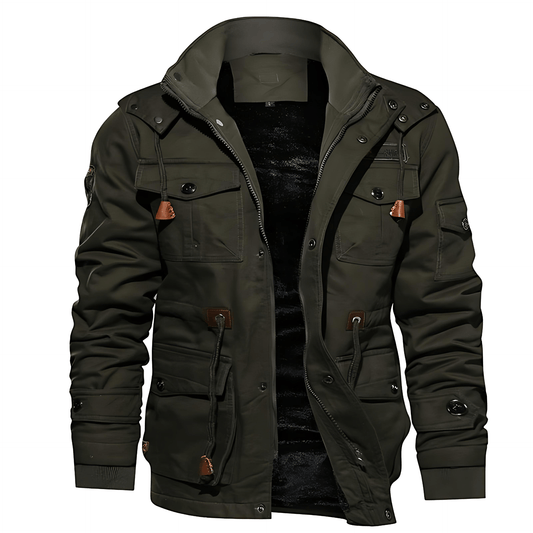 Cevori Casual Style Hooded Fleece Lined Cargo Jacket