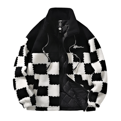 Cevori Checkerboard Pattern Fleece Winter Jacket