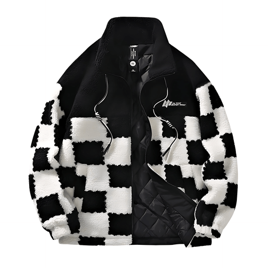 Cevori Checkerboard Pattern Fleece Winter Jacket
