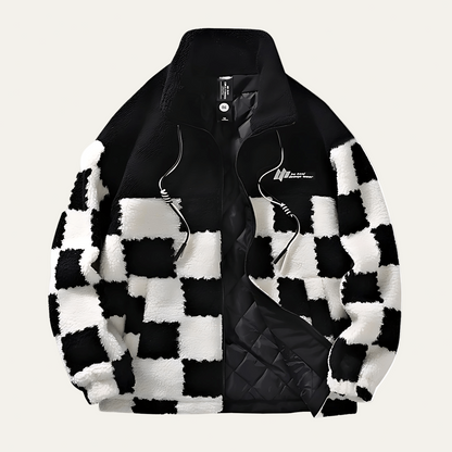 Men’s Checkerboard Fleece Jacket with Quilted Lining