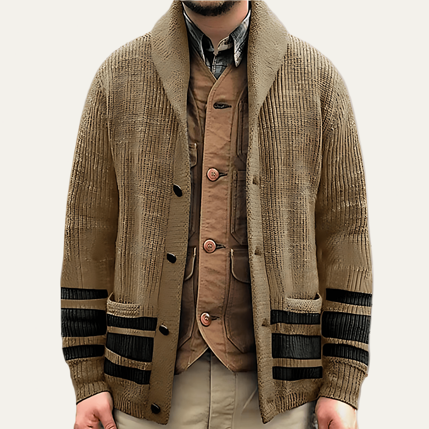 Men’s Shawl Collar Striped Knit Cardigan