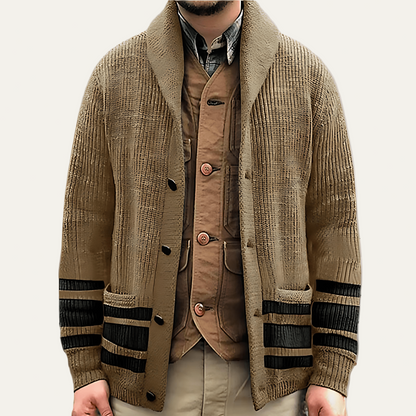 Men’s Shawl Collar Striped Knit Cardigan