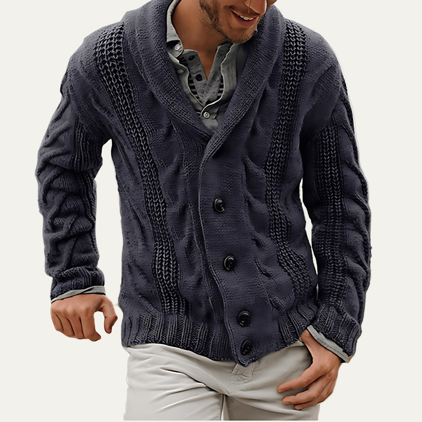 Men’s Thick Cable Knit Shawl Collar Cardigan