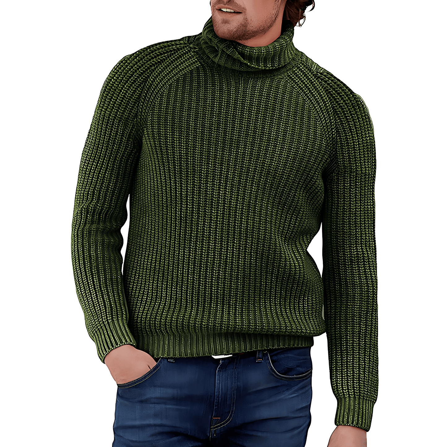 Men’s Cowl Turtleneck Raglan Sweater With Ribbed Texture