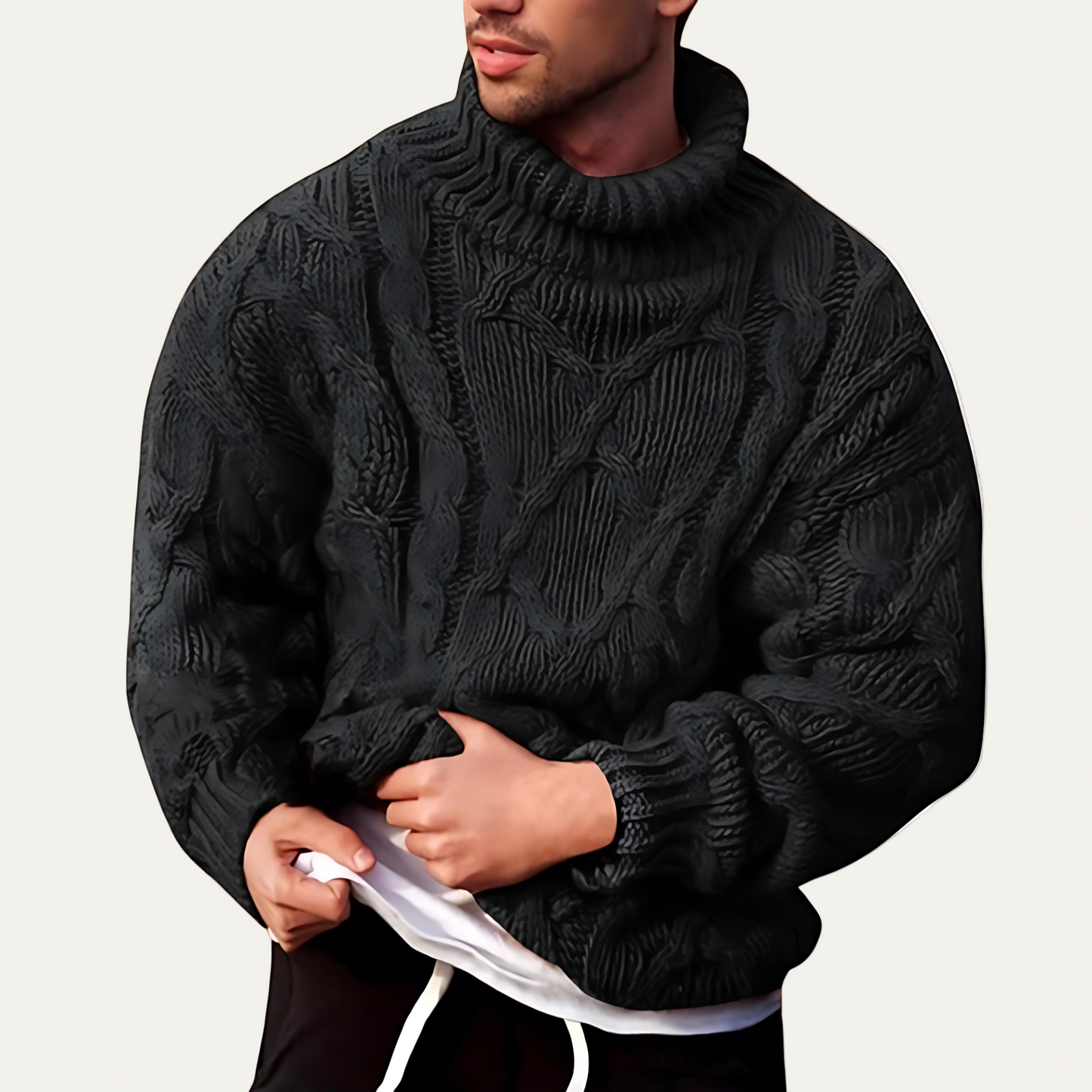Men’s Chunky Cable Knitted Turtleneck Sweater