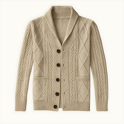 Cevori Classic Cable Knit Style Shawl Collar Cardigan