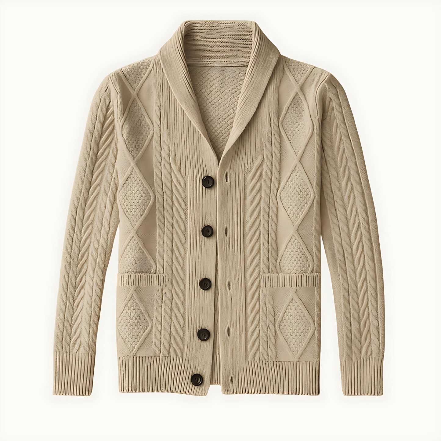 Men’s Aran Knit Shawl Collar Cardigan