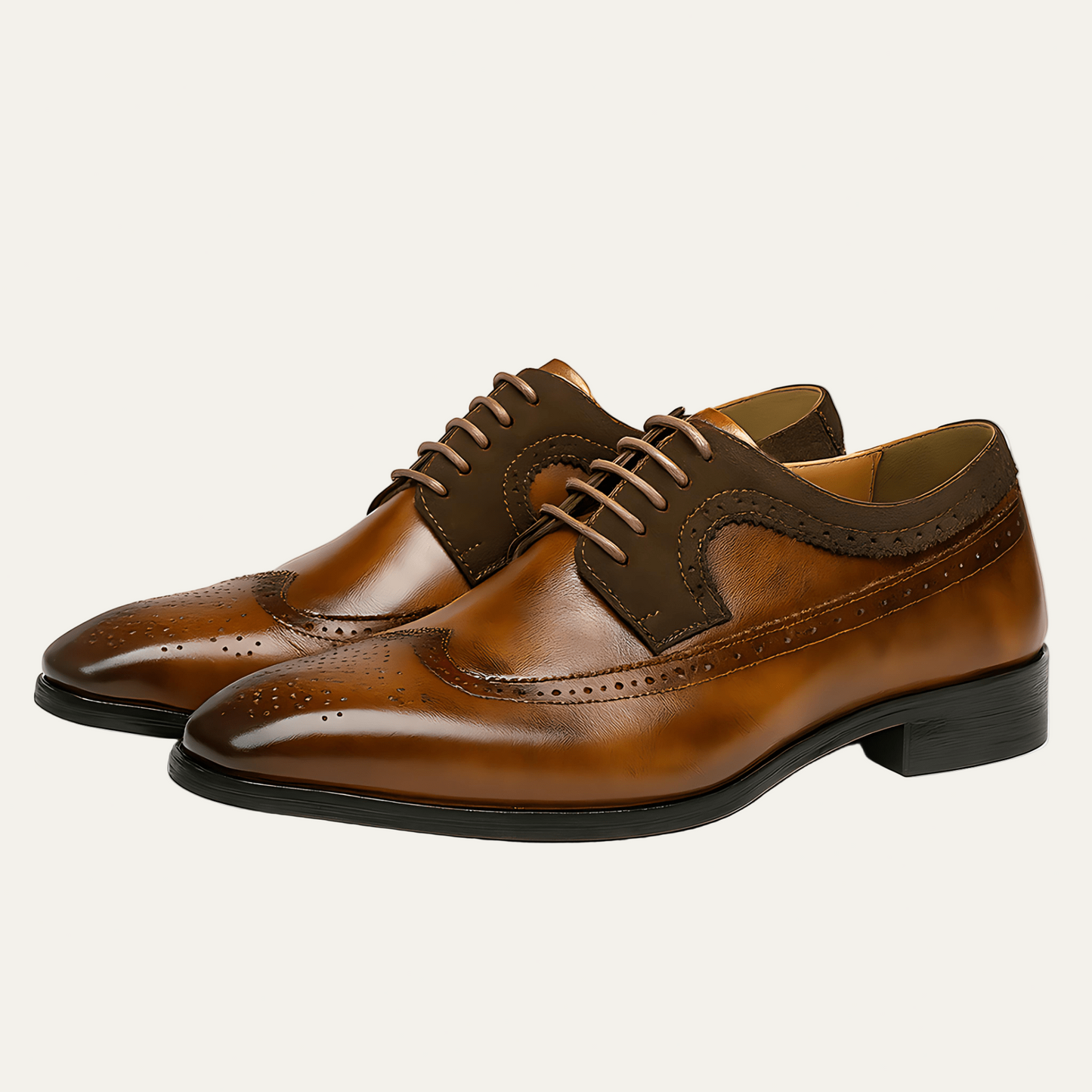 Men’s Burnished Wingtip Brogue Dress Shoes