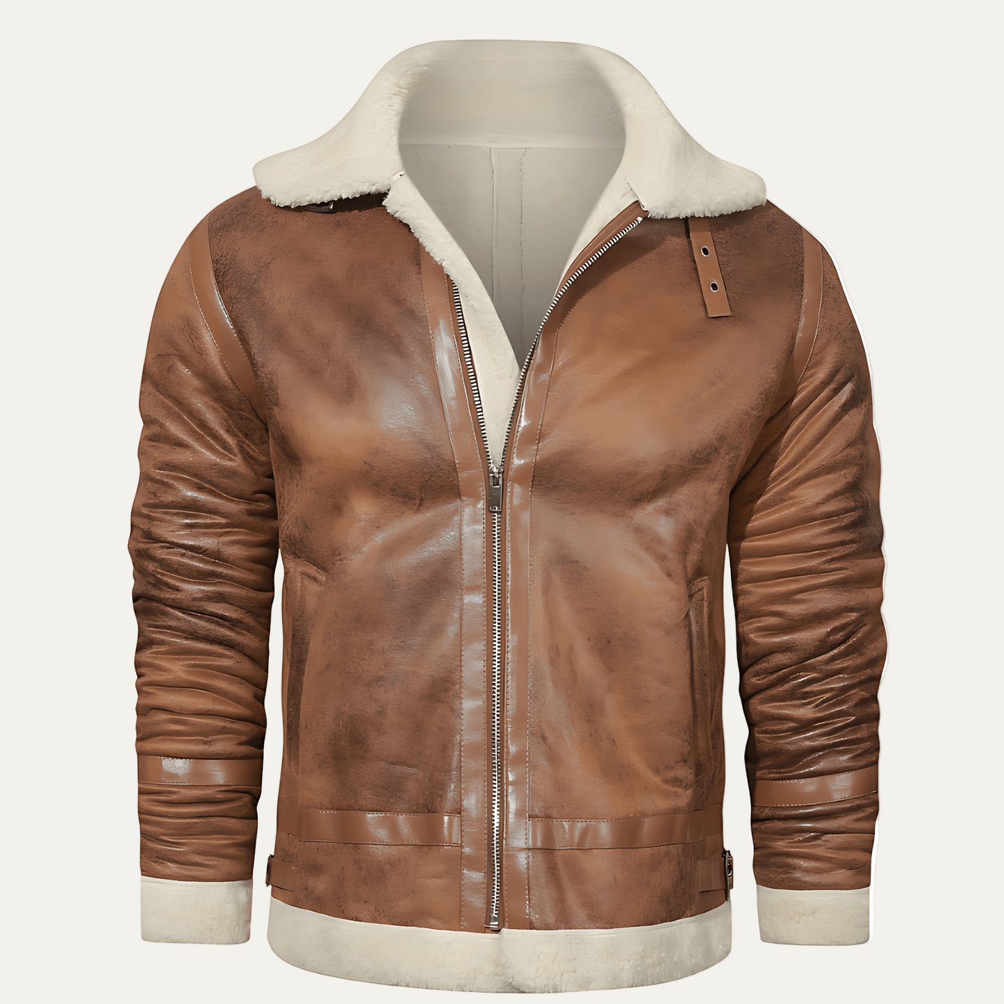Men’s Classic Shearling Trim Bomber Jacket