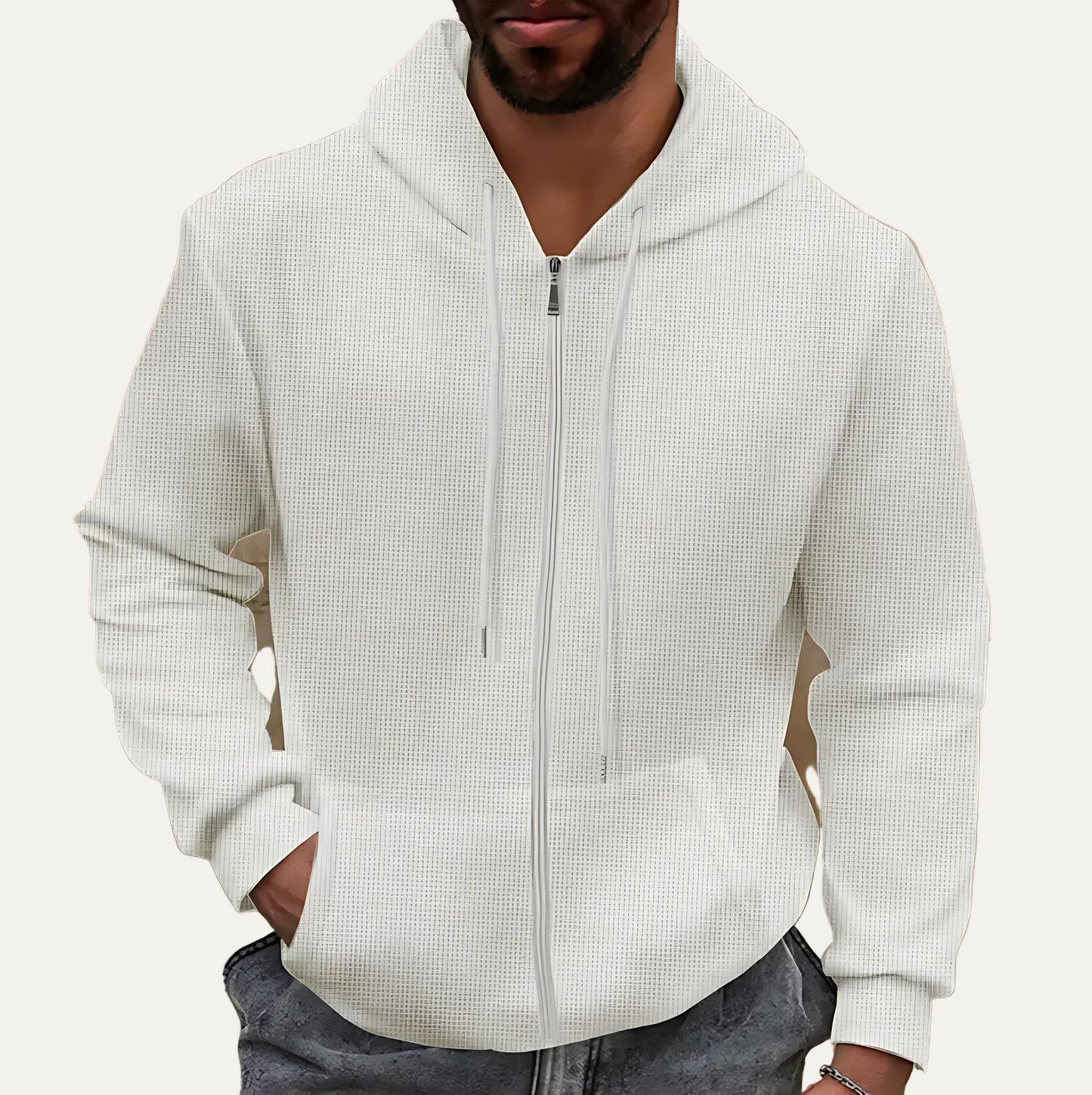 Men’s Textured Knit Full Zip Waffle Hoodie