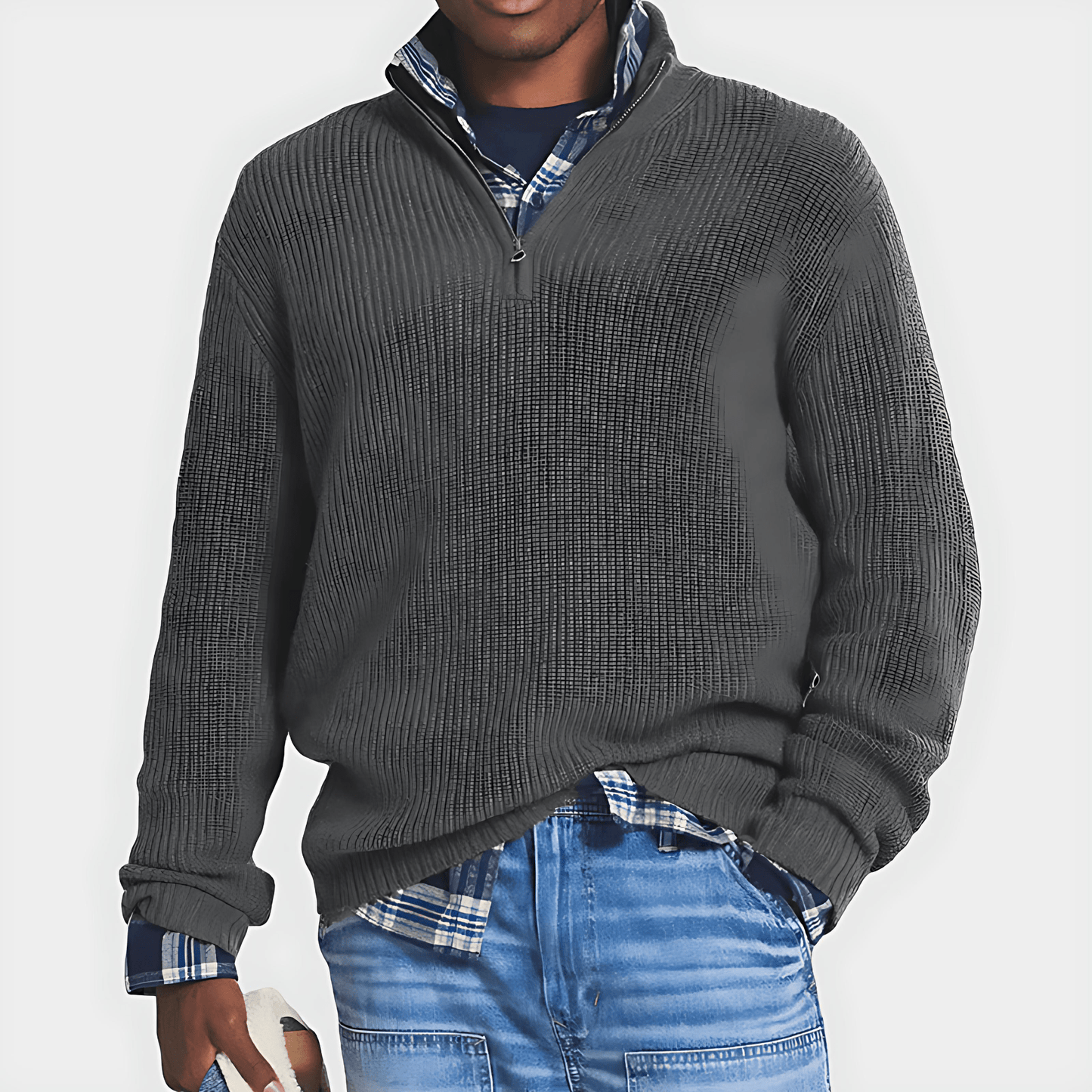 Men’s Relaxed Fit Heavy Rib Quarter Zip Sweater