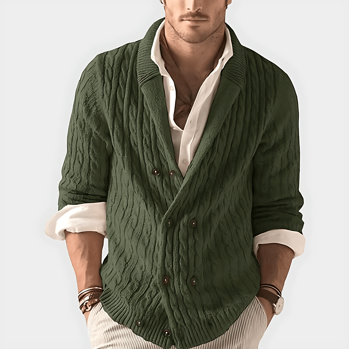Men's Chunky Knit Cardigan with Shawl Collar and Buttoned Front