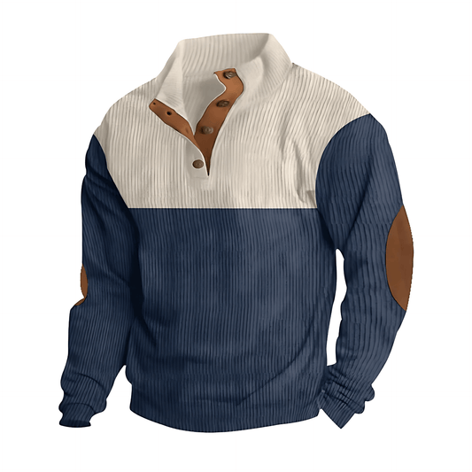 Cevori Elbow Patches Button Neck Winter Pullover