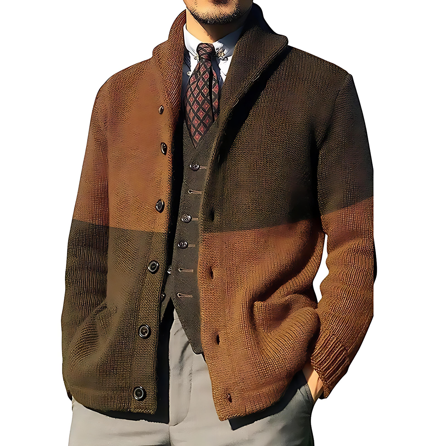 Cevori Fashionable Colour Blocking Design Cardigan