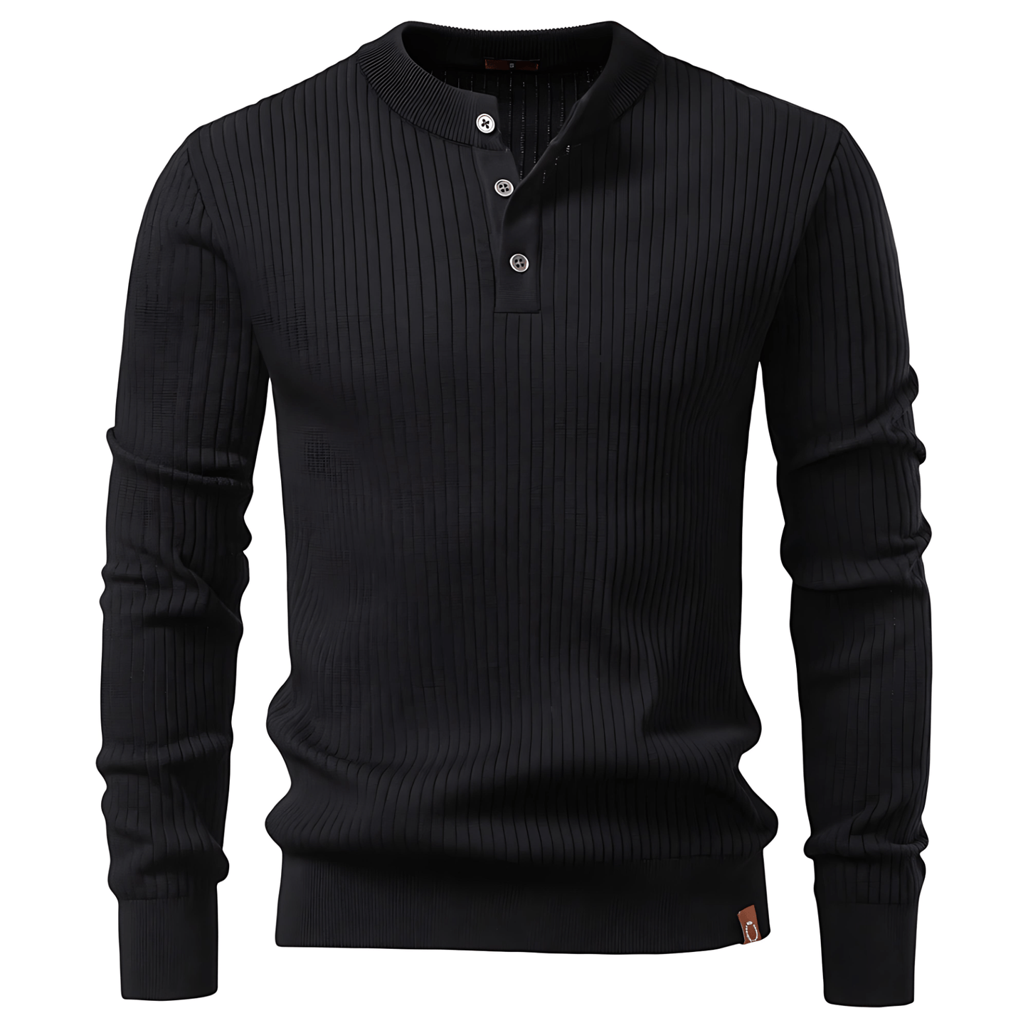 Men’s Ribbed Knit Henley Stand Neck Sweater