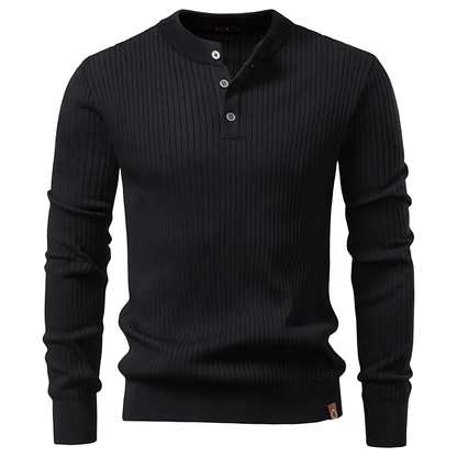 Men’s Ribbed Knit Henley Stand Neck Sweater