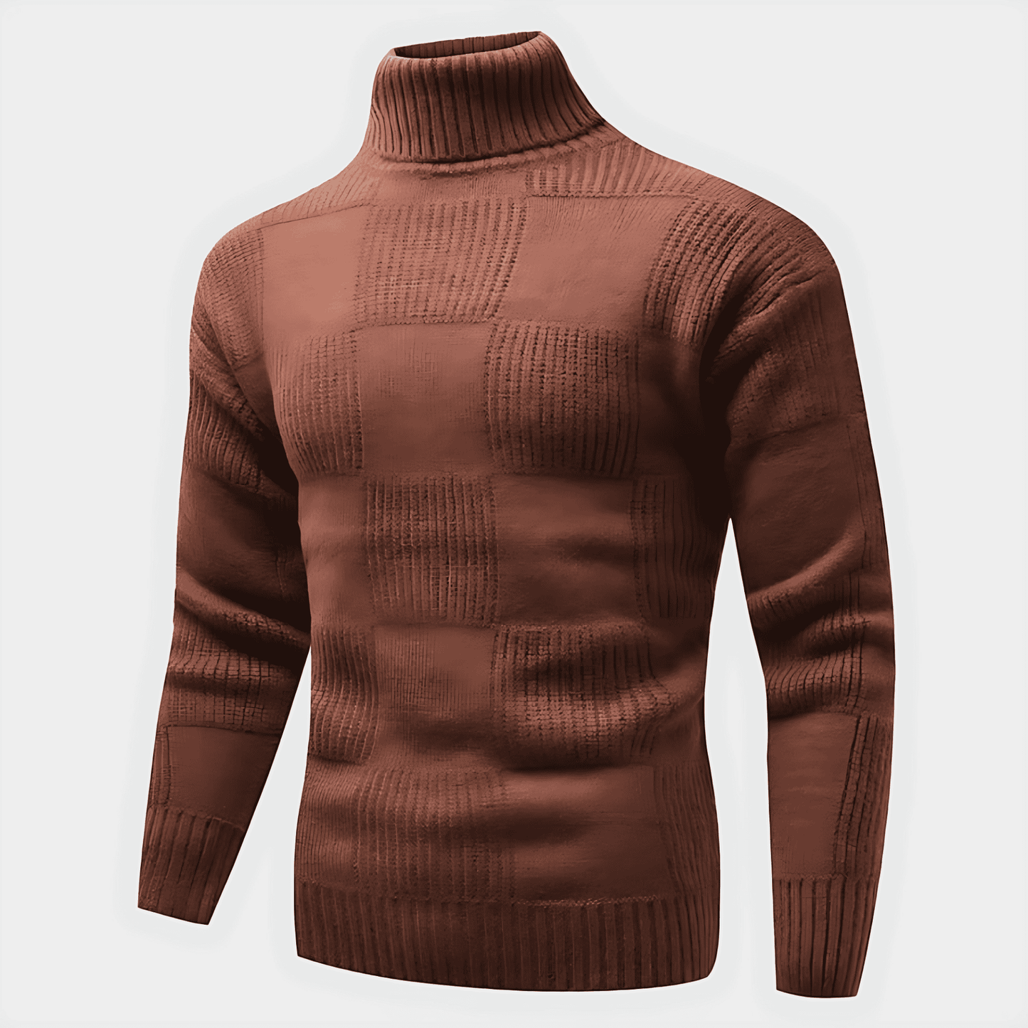 Men’s Checkerboard Knit Turtleneck Sweater