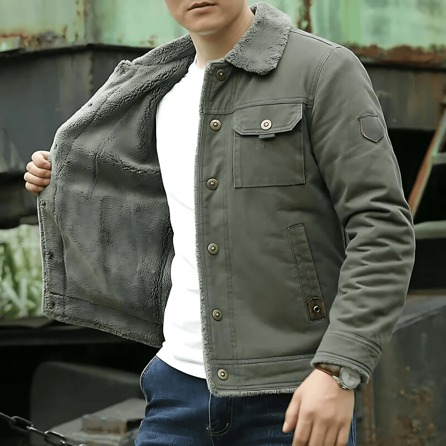 Cevori Fleece Lined Cotton Canvas Jacket
