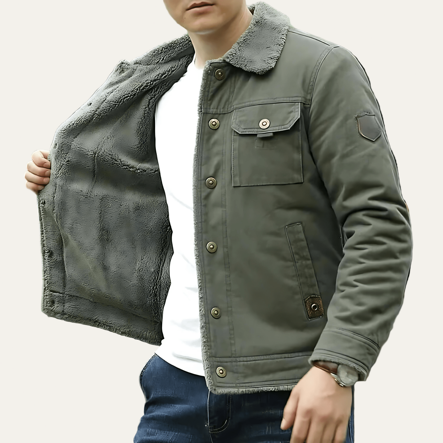 Men’s Shearling Lined Snap Front Jacket