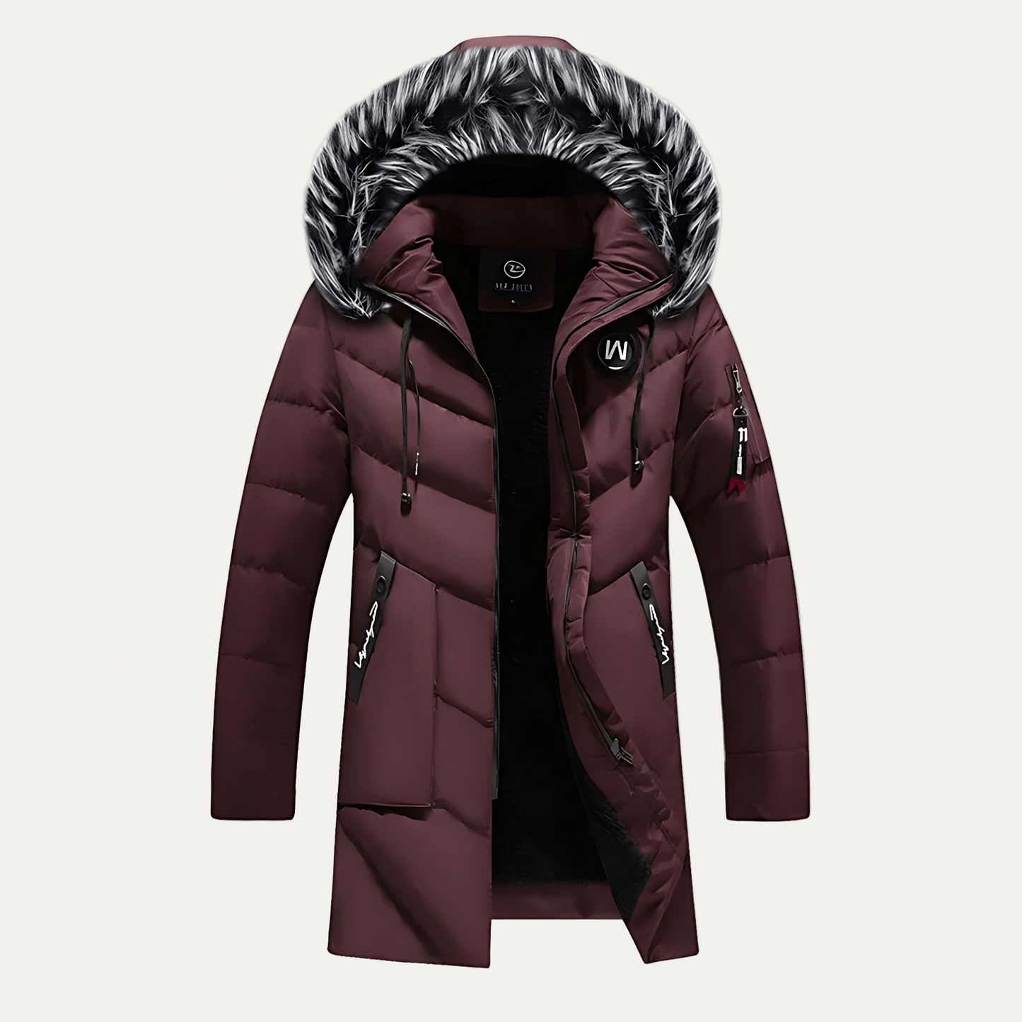 Men’s Quilted Hooded Parka with Faux Fur Trim